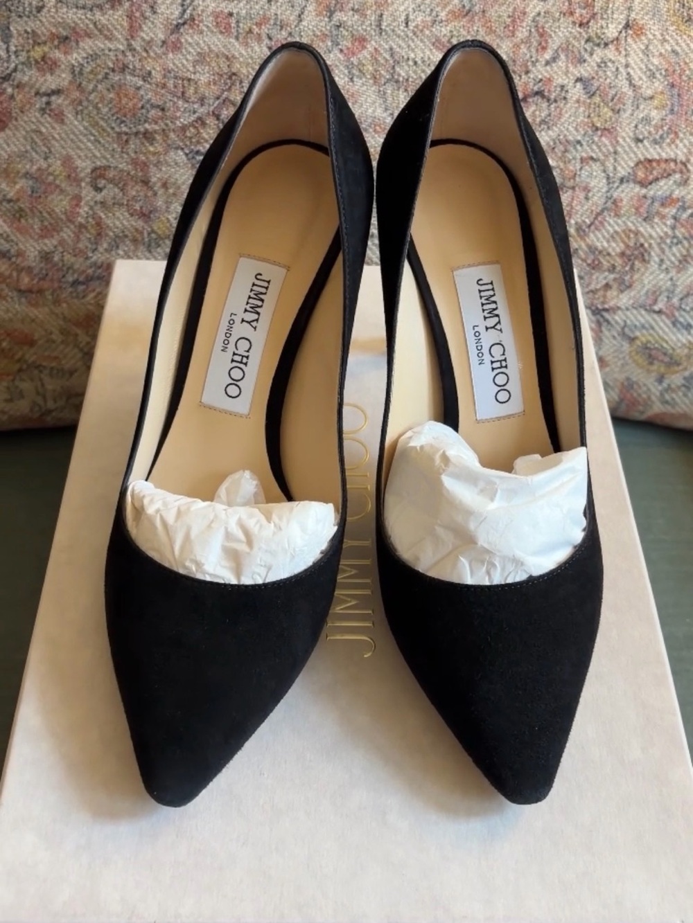 LIKE NEW JIMMY CHOO ROMY 85 BLACK SUEDE PUMPS HEELS, 6.5 US / 37 EU